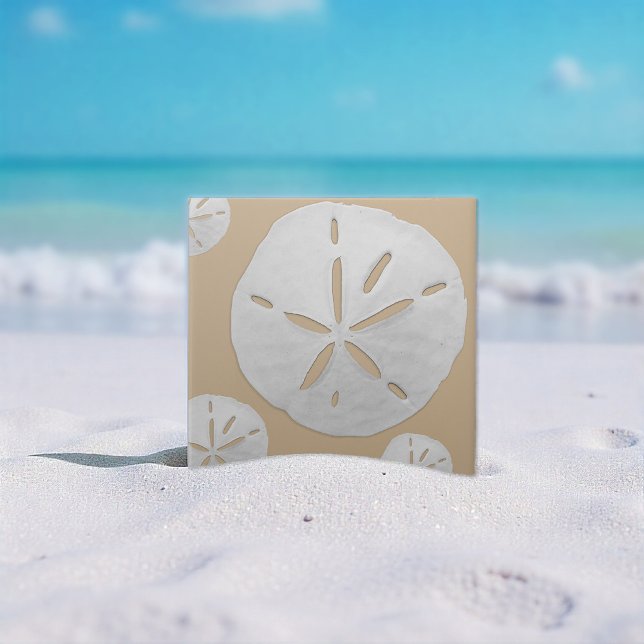 Tan & White Tropical Beach Sand Dollar Ceramic Tile (Creator Uploaded)