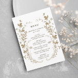 Tan & White Wildflower Silhouette Wreath Wedding Menu<br><div class="desc">This elegant wedding menu features wildflowers silhouette as a wreath and initials on the back. For more advanced customisation of this design,  please click the BLUE DESIGN TOOL BUTTON above! Matching items are also available.</div>