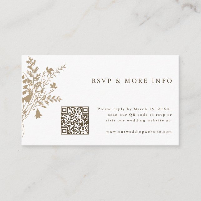 Tan & White Wildflower Wedding RSVP Enclosure Card (Front)
