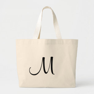 Tan with Black Monogram Large Tote Bag