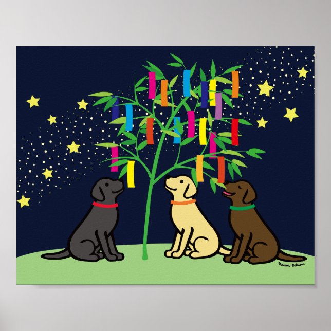 Tanabata Labrador Retriever Stars and Milky Way Poster (Front)