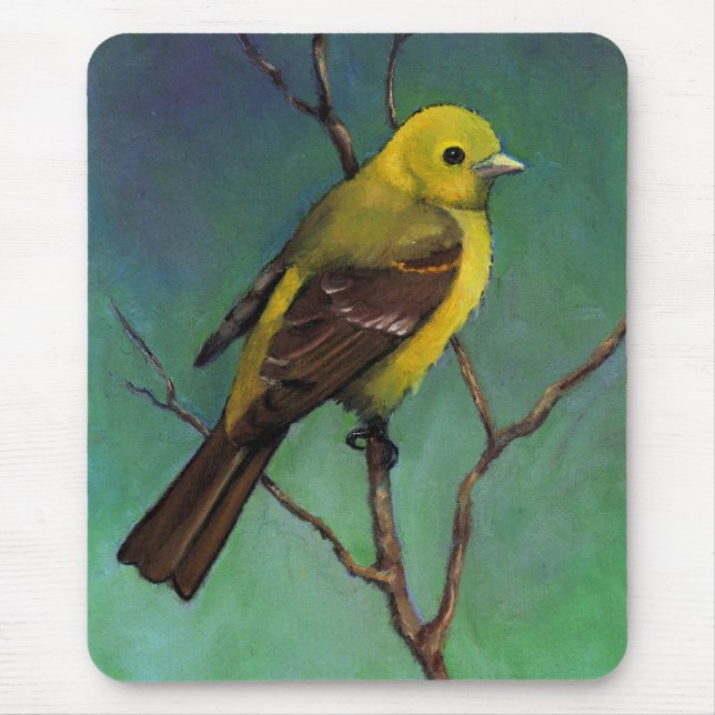 Tanager (Bird) in Oil Pastel, Realism Art Mouse Pad (Front)