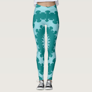 Tanager Turquoise and Teal Blue Crescent Moon Kale Leggings