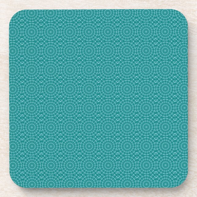 Tanager Turquoise and Teal Blue Repeat Pattern Coaster (Front)