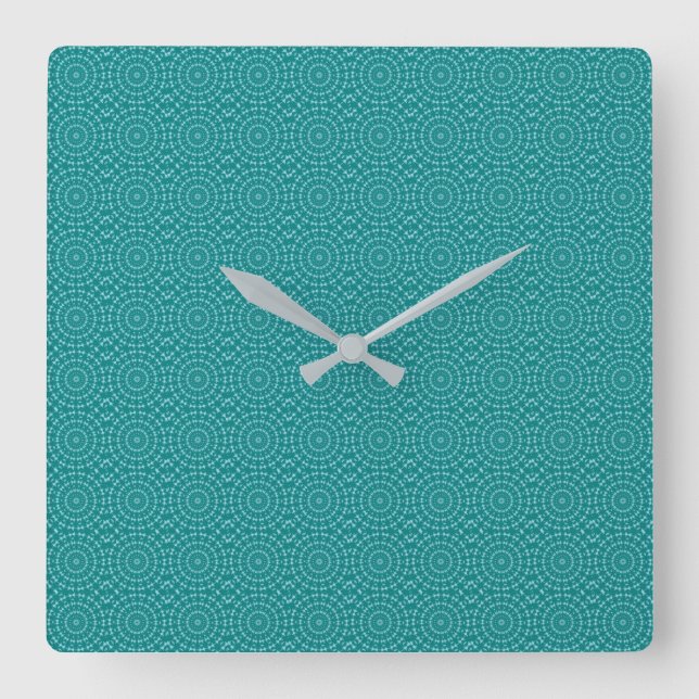 Tanager Turquoise and Teal Blue Repeat Pattern Square Wall Clock (Front)