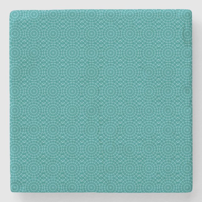 Tanager Turquoise and Teal Blue Repeat Pattern Stone Coaster (Front)