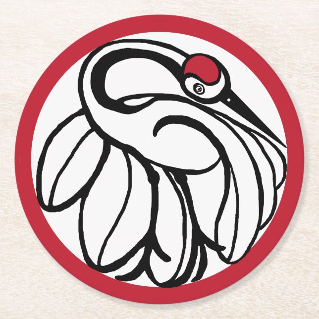 Tancho Japanese Crane Round Paper Coaster (Front)
