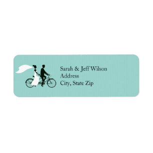 Tandem Bicycle Aqua Wedding Return Address Labels