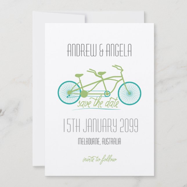 Tandem Bicycle / Bike Modern Wedding Save the Date (Front)