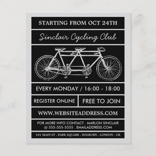 Tandem Bicycle, Cycling Club Advertising Flyer (Front)