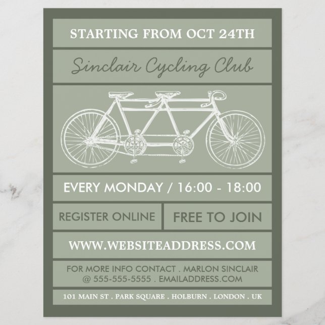 Tandem Bicycle, Cycling Club Advertising Flyer (Front)