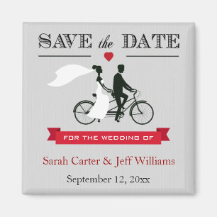 Tandem Bicycle Grey and Red Save the Date Magnets