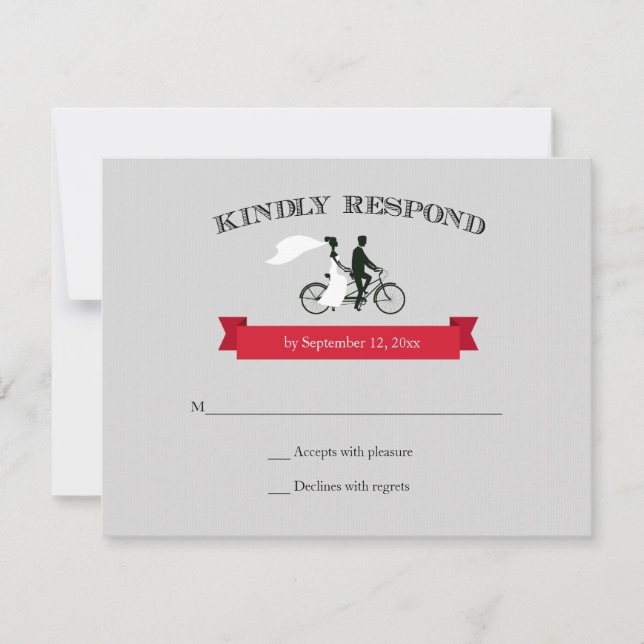 Tandem Bicycle Grey Wedding RSVP Card (Front)