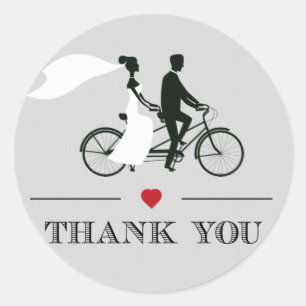 Tandem Bicycle Grey Wedding Thank You Stickers