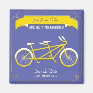Tandem Bicycle Modern Wedding Purple Save the Date Magnet