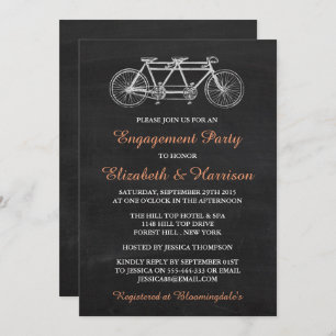 Tandem Bicycle On Chalkboard Enagement Party Invitation