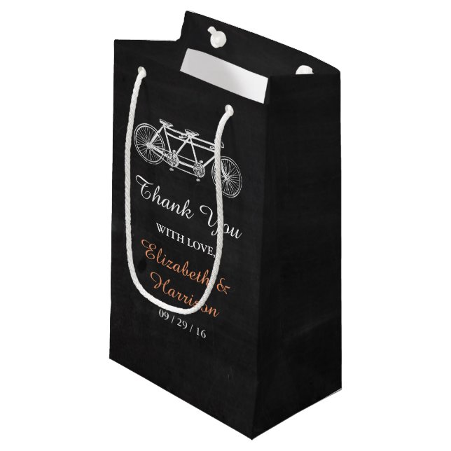 Tandem Bicycle On Chalkboard Wedding Favour Small Gift Bag (Front Angled)