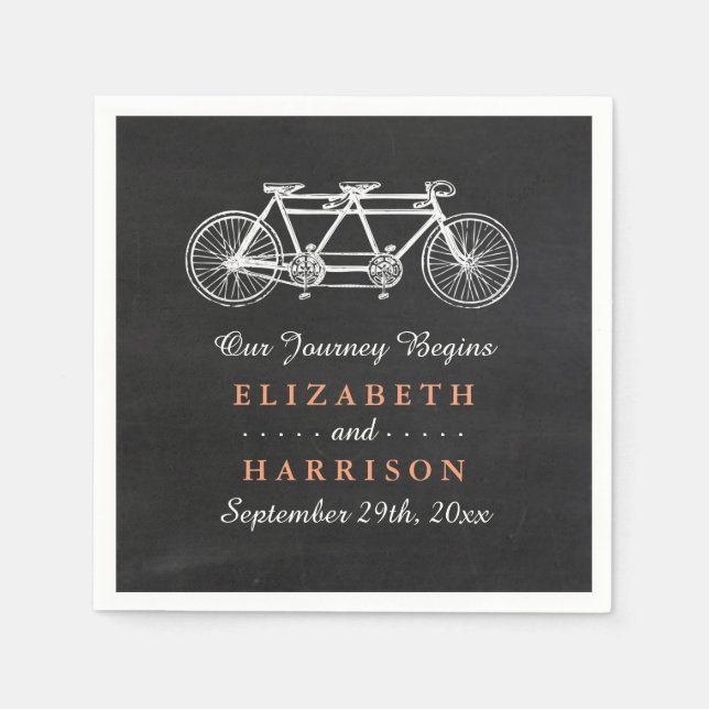Tandem Bicycle On Chalkboard Wedding Napkin (Front)