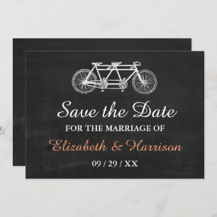 Tandem Bicycle On Chalkboard Wedding Save The Date