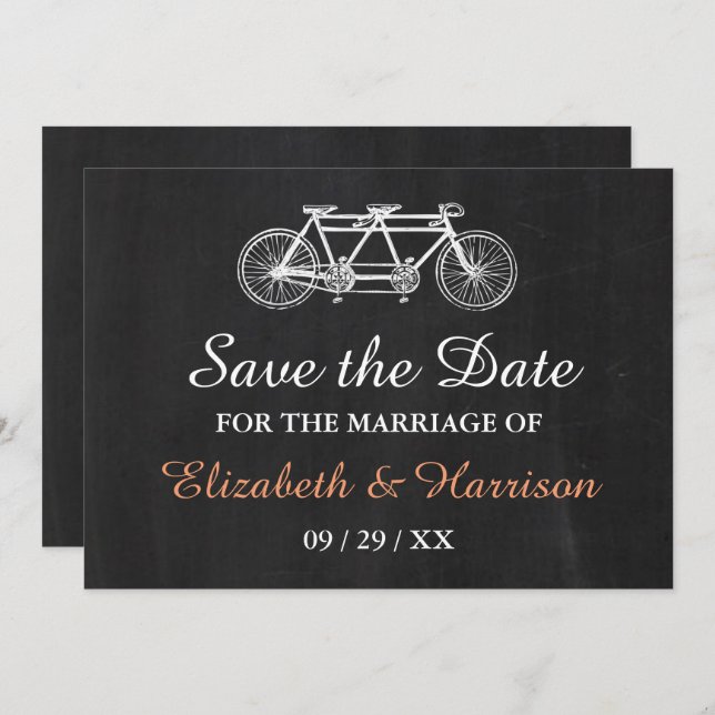 Tandem Bicycle On Chalkboard Wedding Save The Date (Front/Back)