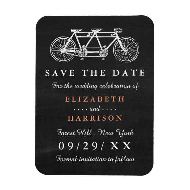 Tandem Bicycle On Chalkboard Wedding Save The Date Magnet (Vertical)
