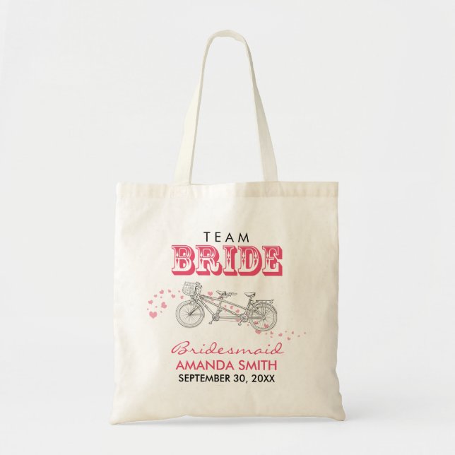 Tandem Bicycle Personalised Wedding Party Tote Bag (Front)