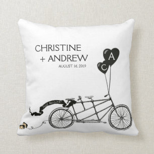Tandem Bicycle Romantic Casual Wedding Custom Gift Cushion