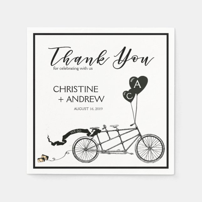 Tandem Bicycle Romantic Casual Wedding Custom Napkin (Front)