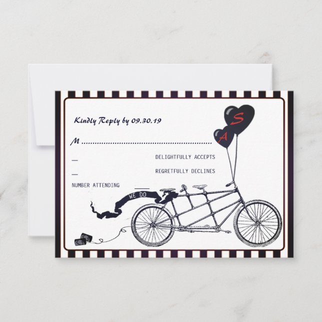 Tandem Bicycle Romantic Casual Wedding RSVP Card (Front)