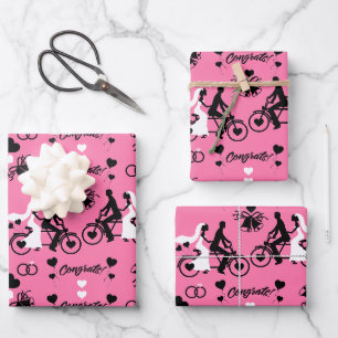 Tandem Bicycle Romantic Wedding And Engagement Wrapping Paper Sheet