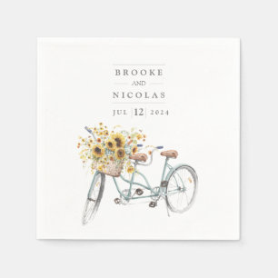 Tandem Bicycle Rustic Sunflower Watercolor Wedding Napkin