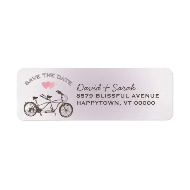 Tandem Bicycle Save The Date  Label Return Address Label (Front)