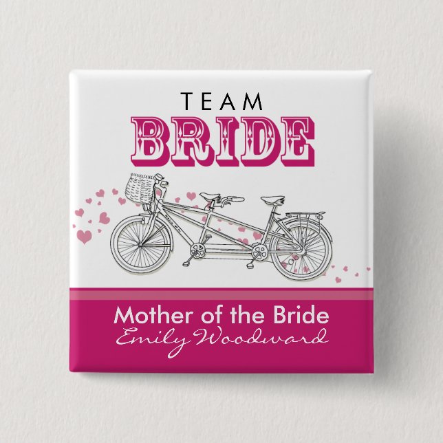 Tandem Bicycle "Team Bride" Bridal Party Button (Front)