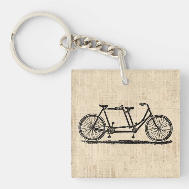 Tandem Bicycle Two Person Bicycle Antique Bike Key Ring (Front)