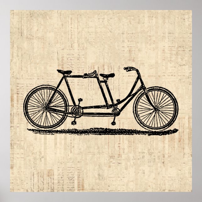 Tandem Bicycle Two Person Bicycle Antique Bike Poster (Front)