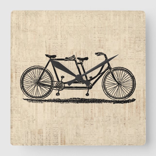 Tandem Bicycle Two Person Bicycle Antique Bike Square Wall Clock (Front)