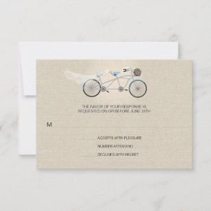 Tandem Bicycle Wedding Faux Linen RSVP Card