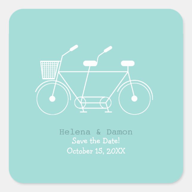 Tandem Bicycle Wedding Favour Square Sticker (Front)
