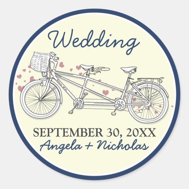 Tandem Bicycle Wedding Invitation Seal (navy) (Front)