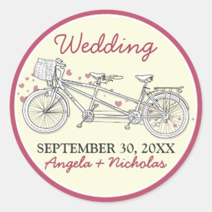 Tandem Bicycle Wedding Invitation Seal (pink)