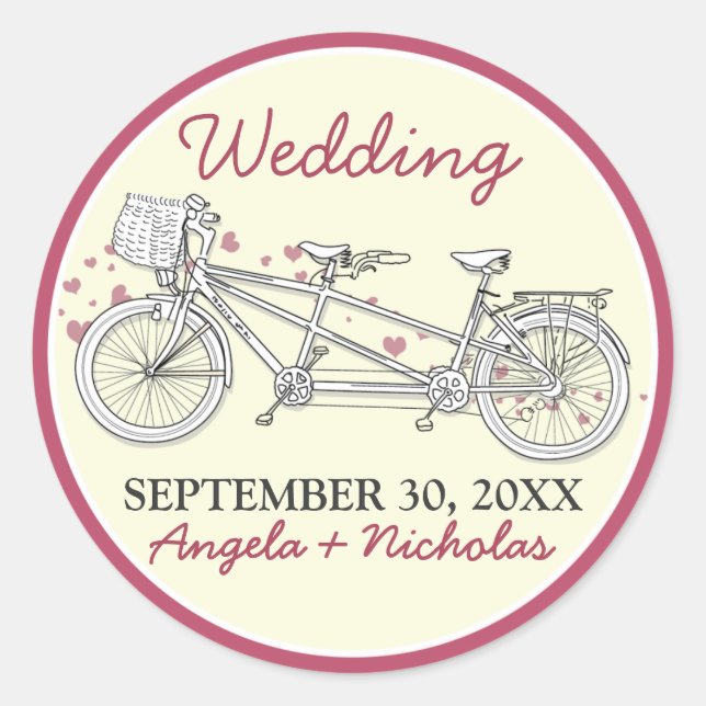 Tandem Bicycle Wedding Invitation Seal (pink) (Front)