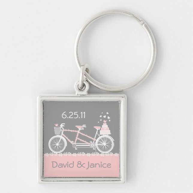 Tandem Bicycle Wedding Keepsake Keychain (Front)