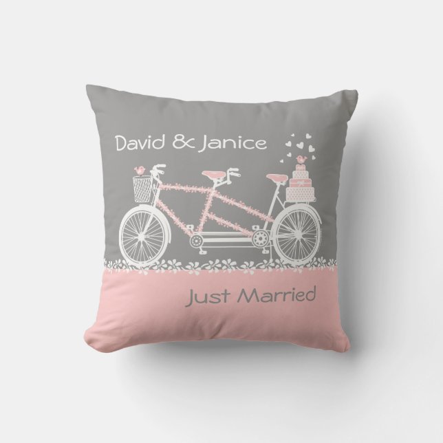 Tandem Bicycle Wedding Keepsake Pillow (Front)