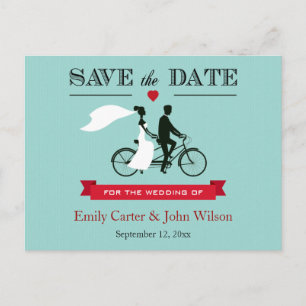 Tandem Bicycle Wedding Save the Date Postcard