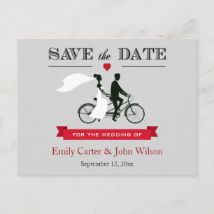 Tandem Bicycle Wedding Save the Date Postcard