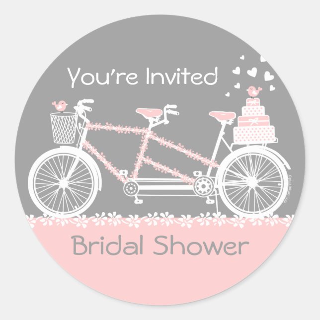 Tandem Bicycle Wedding Shower Sticker (Front)