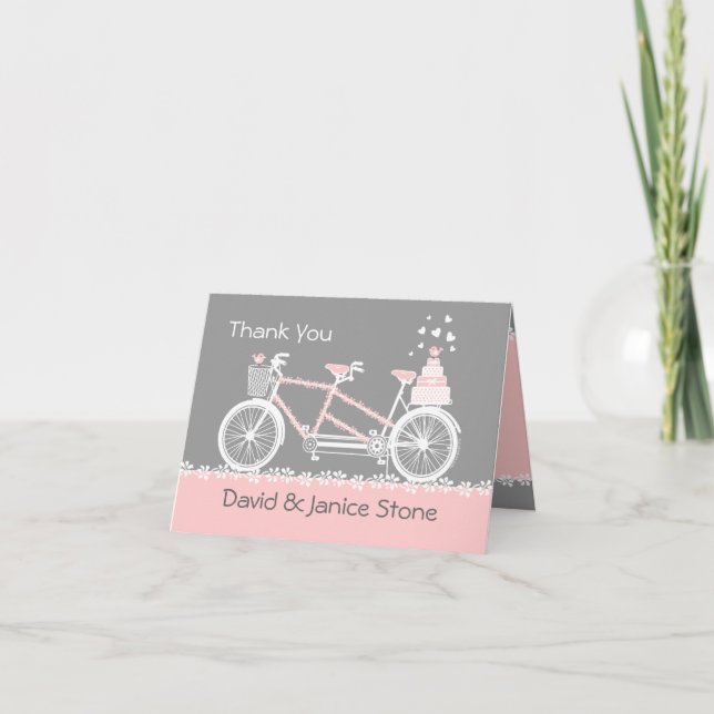 Tandem Bicycle Wedding Thank You Card (Front)