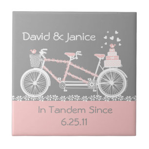 Tandem Bicycle Wedding Tile Trivet