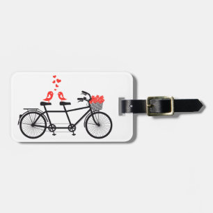 tandem bicycle with cute love birds luggage tag