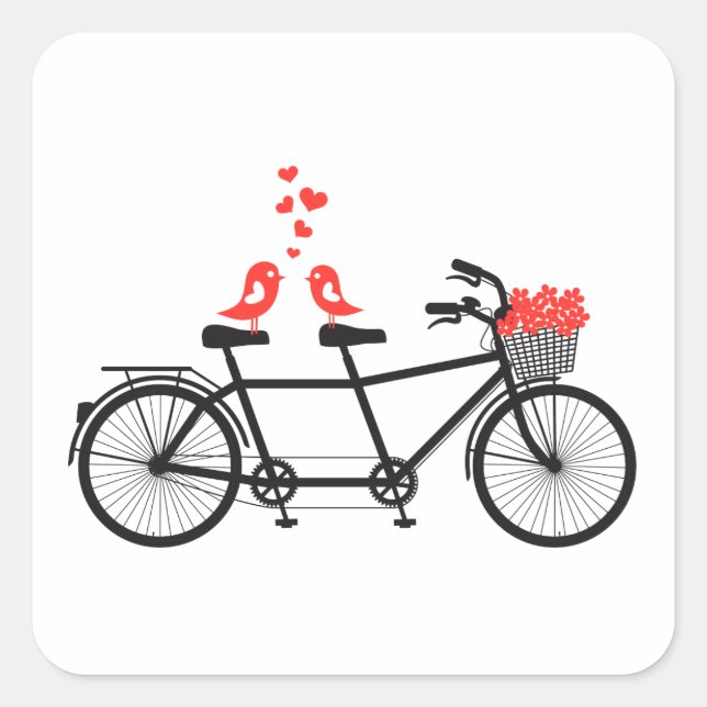 tandem bicycle with cute love birds square sticker (Front)